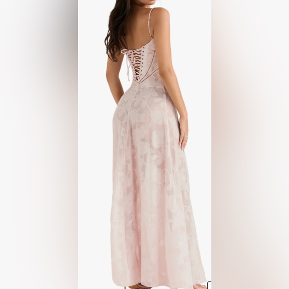 House of CB Seren Blush Sheer Lace-Up Back Gown - Picture 2 of 6